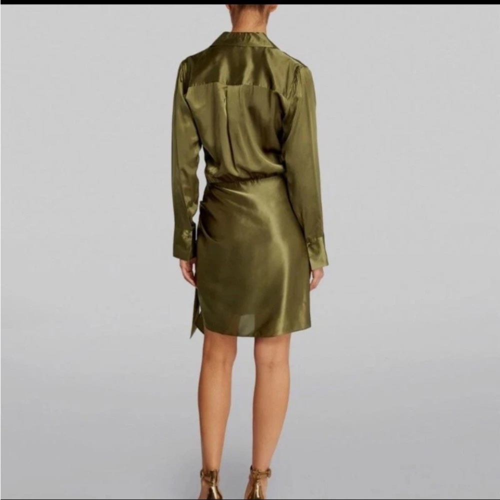NWT L'Agence Green Winter Moss Atlas 100% Silk Wrap-Effect Dress, Size 8 - Picture 3 of 9